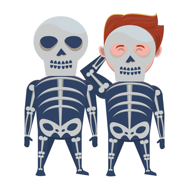 chłopcy z halloween czaszki kostiumy - Wektor, obraz