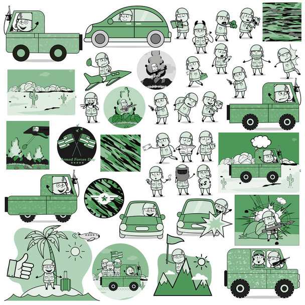 Cartoon Army Man Characters Collection - Set of Concepts Vector  - Vector, Image