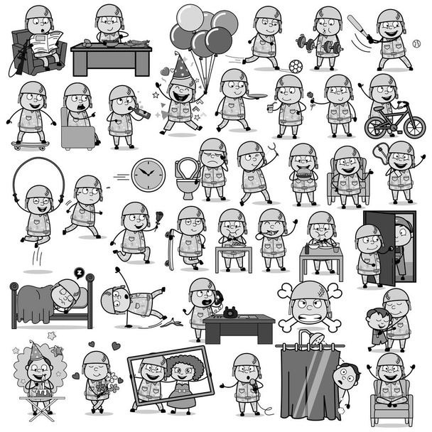Retro Cartoon Army Man Character - Σύνολο Έννοιες Διάνυσμα δυσπιστία - Διάνυσμα, εικόνα