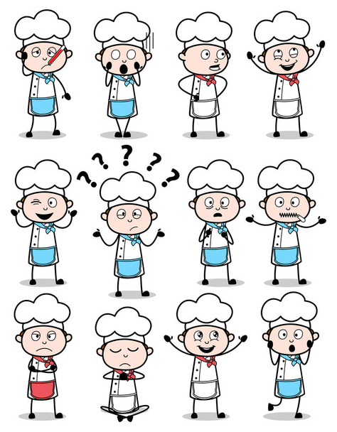 Comic Chef Poses - Set of Concepts Vector illustrations - Vector, Image