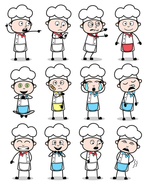 Various Cartoon Chef Poses - Set of Concepts Vector illustration - Вектор, зображення