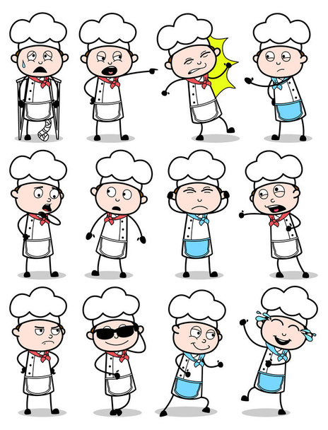 Various Poses of Cartoon Chef - Set of Concepts Vector illustrat - Vektor, kép