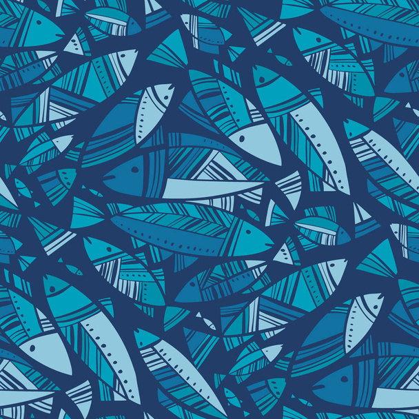 Blue mosaic Nord fish seamless pattern - Vektör, Görsel