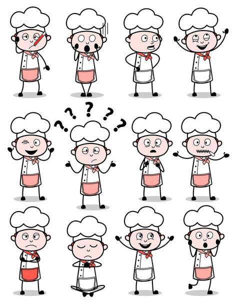 Διαφορετικές αναρτήσεις Comic Chef - Set of Concepts Vector illustrat - Διάνυσμα, εικόνα