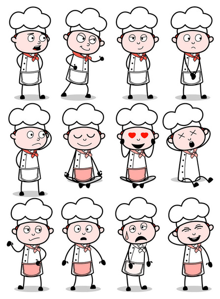 Cartoon Chef Different Poses - Set of Concepts Vector illustrati - Vector, Image