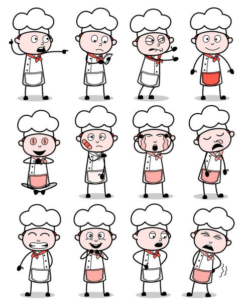 Comic Chef Poses Collection - Set of Concepts Vector illustratio - Vetor, Imagem