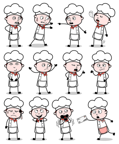 Comic Vintage Chef Poses - Set of Concepts Vector illustrations - Vector, Image