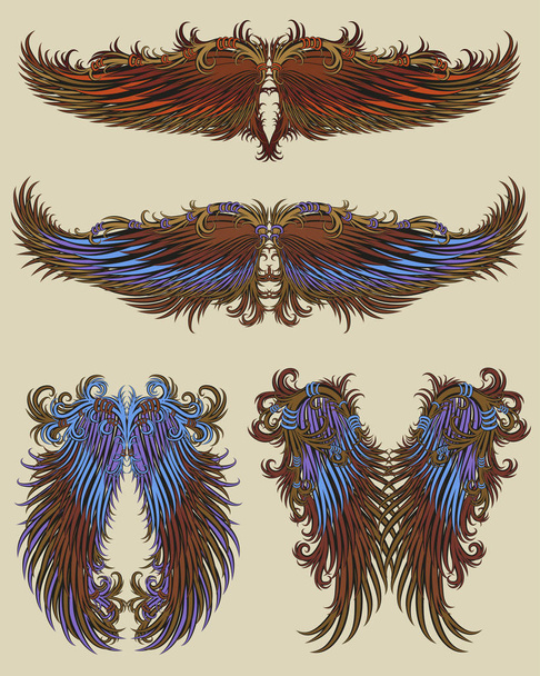 Color vector wings with feathers - Vector, Image