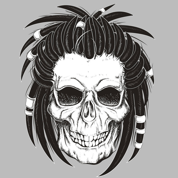 Totenkopf mit Dreadlocks. Vektorillustration - Vektor, Bild