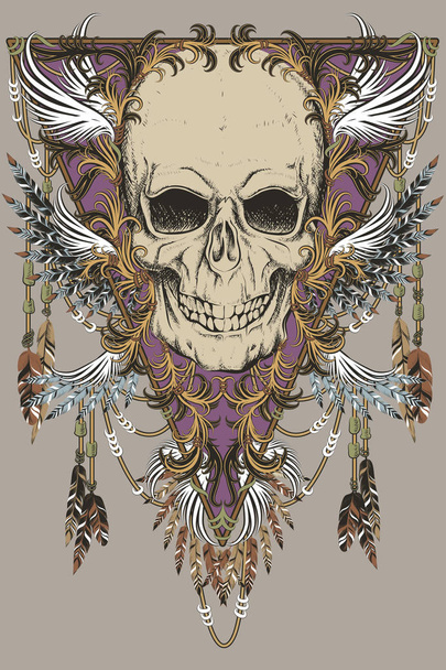 Abstract color skull with feathers. Vector illustration - Vector, Image