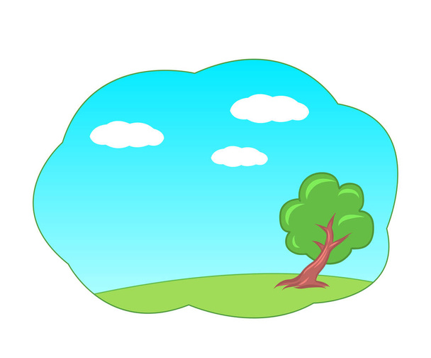 Cartoon green tree on a background of blue summer sky. - Vector, Image