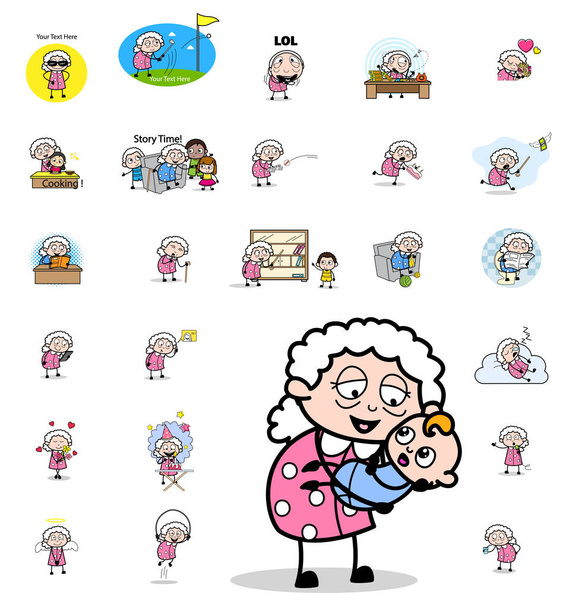 Diverse Comic Oude Oma Karakter - Set van concepten Vector illu - Vector, afbeelding