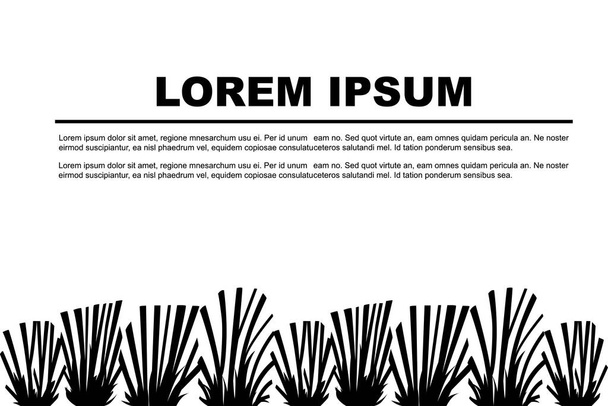 Μαύρη σιλουέτα γρασίδι και θάμνους σύγχρονο σχέδιο φύλλωμα για διακόσμηση κήπου ή δημόσιου πάρκου επίπεδη διανυσματική απεικόνιση σε λευκό φόντο οριζόντια θέση σχεδιασμού φυλλάδιο για κείμενο - Διάνυσμα, εικόνα