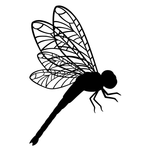 Μαύρη σιλουέτα dragonfly επίπεδη διανυσματική απεικόνιση απομονωμένη σε λευκό φόντο - Διάνυσμα, εικόνα