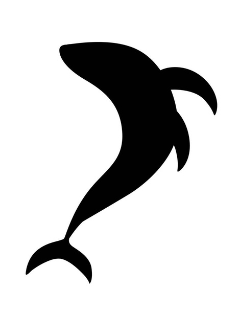 schwarze Silhouette großer blauer Wal Karikatur Tier Design größte Säugetier auf der Erde flache Vektorillustration isoliert auf weißem Hintergrund - Vektor, Bild