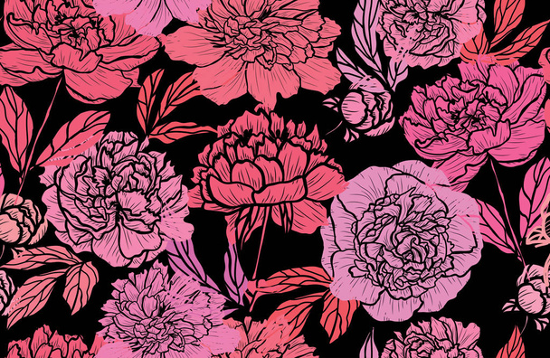 Elegant seamless pattern with peony flowers, design elements. Floral  pattern for invitations, cards, print, gift wrap, manufacturing, textile, fabric, wallpapers - Vetor, Imagem