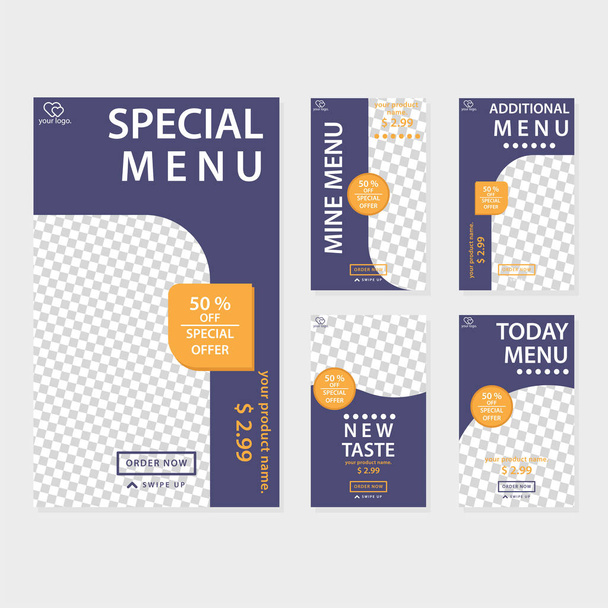 Social Media Promotion template Πακέτο για τα τρόφιμα και τη μαγειρική - Διάνυσμα, εικόνα