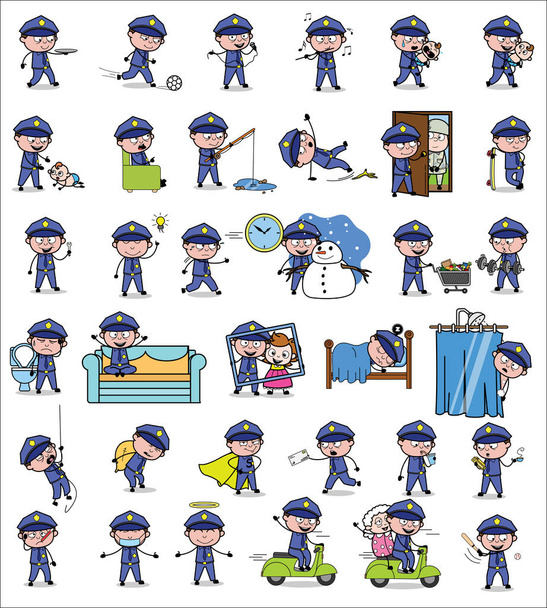 Comic Policeman zsaru karakter - Set of Concepts Vector Ábra - Vektor, kép