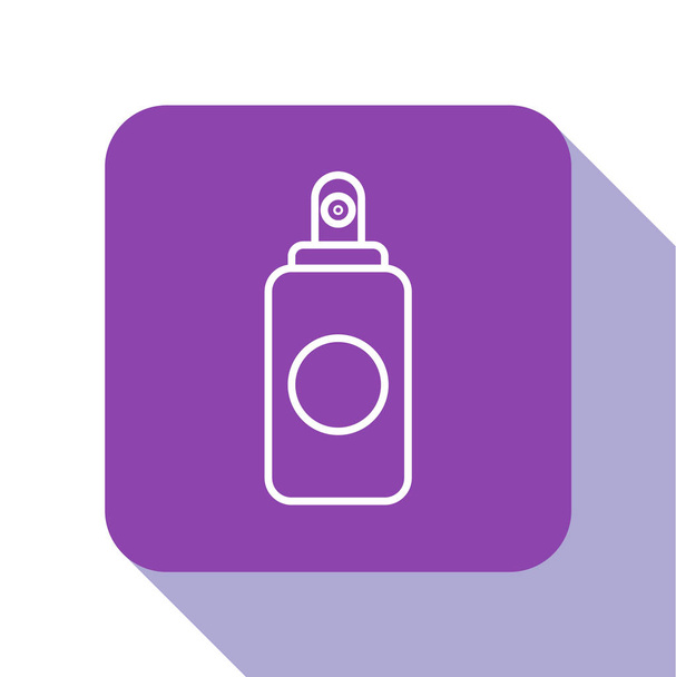 ホワイトラインスプレーは、白い背景に隔離された空気清浄機、ヘアスプレー、消臭剤、制汗剤アイコンのためにすることができます。紫の四角形のボタンベクターイラスト - ベクター画像