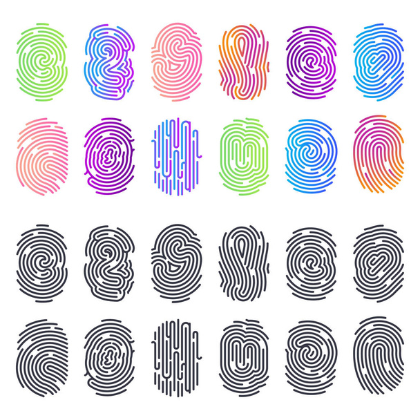Set of isolated black and color fingerprints - Vector, Image