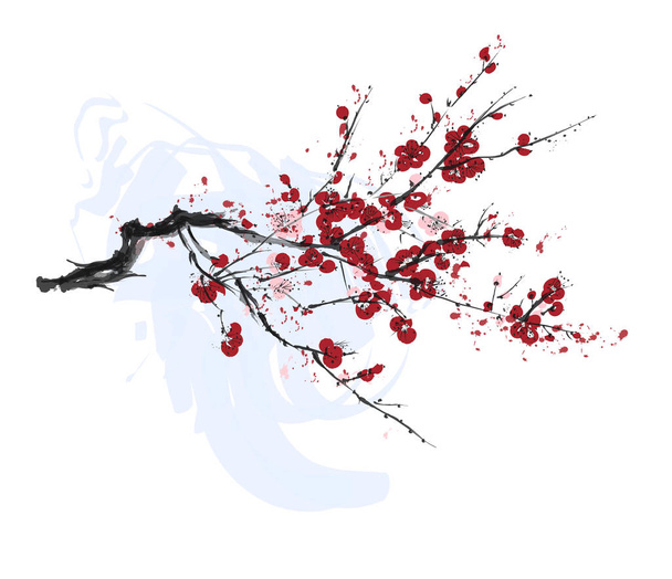 Realisztikus sakura virág fa elszigetelt fehér háttér. - Vektor, kép
