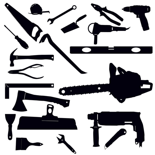 Набор значков рабочих инструментов на белом фоне
 - Вектор,изображение