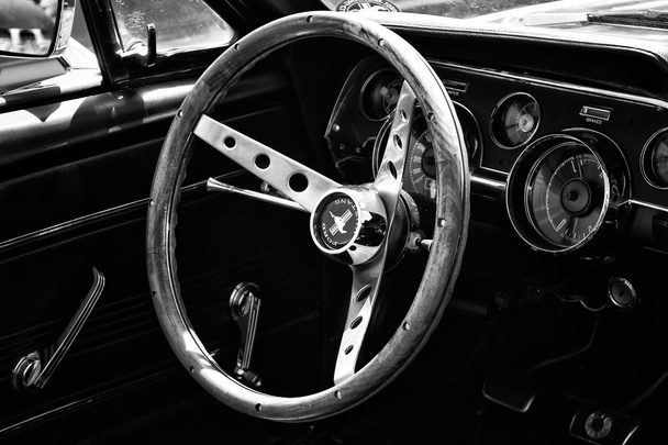 Cab sports car Ford Mustang Convertible (1967), black and white - Photo, Image