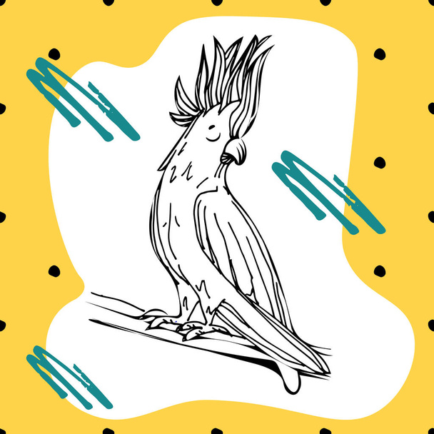Ilustración vectorial de un loro Cockatoo Moluccan sobre fondo amarillento
. - Vector, Imagen