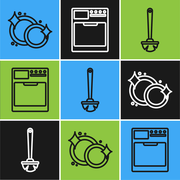 Set line Washing dishes , Toilet brush and Washer icon. Vector - Vector, Image