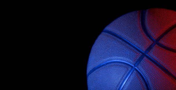 Detailní detail basketbalové textury pozadí. Modrý neonový banner. Minimalismus, místo pro text - Fotografie, Obrázek