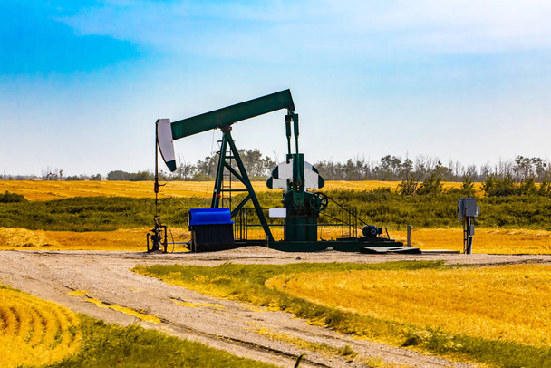 Oil well pumpjack in rural landscape - Photo, Image