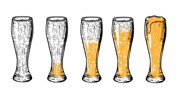 Μπύρα σε γυάλινο διαφορετικό σύνολο ποσότητας - Διάνυσμα, εικόνα