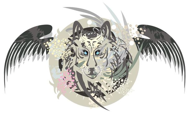 Głowa wilka w koło ze skrzydłami - Wektor, obraz