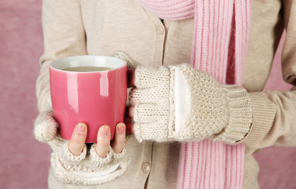 Female hands with hot drink, close-up - Zdjęcie, obraz