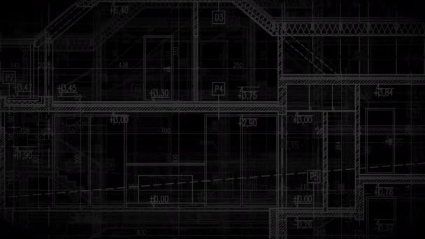 Architectural Animated Background Alpha Channel Black. House Project Blueprints in Motion. - Footage, Video