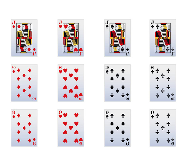 Jack, dez e nove de todos os naipes de cartas ícone
 - Vetor, Imagem
