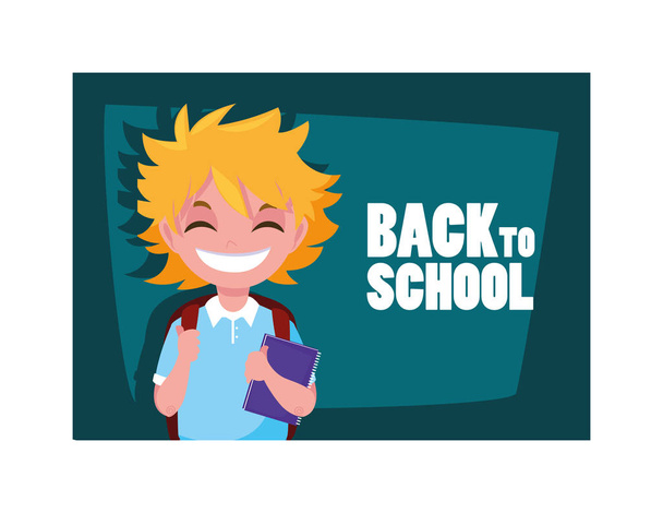 student boy with back to school label, back to school - Vector, Image