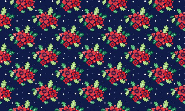 einzigartige Weihnachten Blumenmuster Hintergrund, mit schönen Blatt-und roten Blumen-Design. - Vektor, Bild