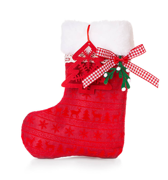 červená vánoční bota na bílém pozadí, samostatný. - Fotografie, Obrázek