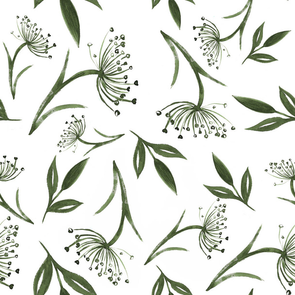 απρόσκοπτη μοτίβο με συνθέσεις από χειροποίητα τροπικά φύλλα φοίνικα και λουλούδια, φυτά ζούγκλα, παράδεισος μπουκέτο. - Φωτογραφία, εικόνα