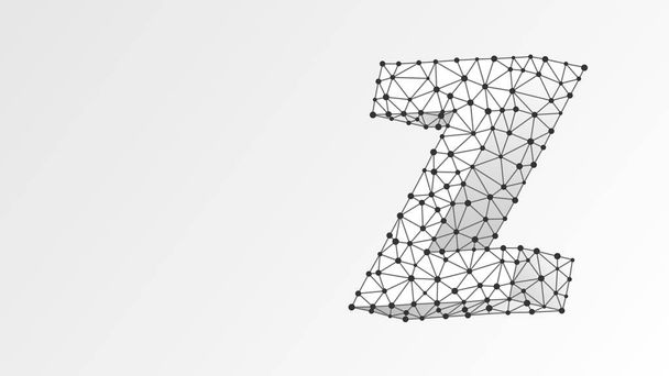 Alfabeto letra Z. wireframe digital abstrato, malha poli baixa, vetor branco origami neon ilustração 3d. Desenho de uma letra inglesa maiúscula. Banner, modelo ou um padrão. Triângulo, ponto de linha
 - Vetor, Imagem