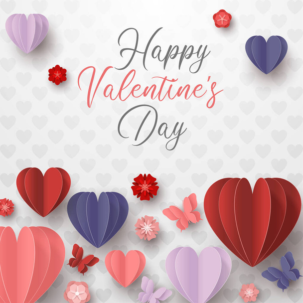 Happy Valentijnsdag papier gesneden stijl met kleurrijke hartvorm in witte achtergrond - Vector, afbeelding
