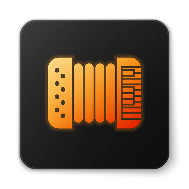 Orange glowing neon Musical instrument accordion icon isolated on white background. Classical bayan, harmonic. Black square button. Vector Illustration - Vector, Image