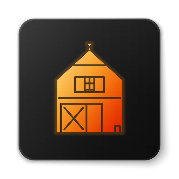 Icono de concepto de neón brillante naranja Farm House aislado sobre fondo blanco. Granja rústica paisaje. Botón cuadrado negro. Ilustración vectorial
 - Vector, imagen