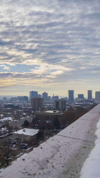 Vertical frame Elevated rooftop view of snow in Salt Lake City - Photo, Image