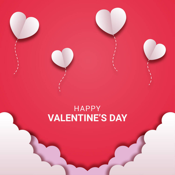 Happy valentines day paper cut style with colorful heart shape in pink background - Vector, Image
