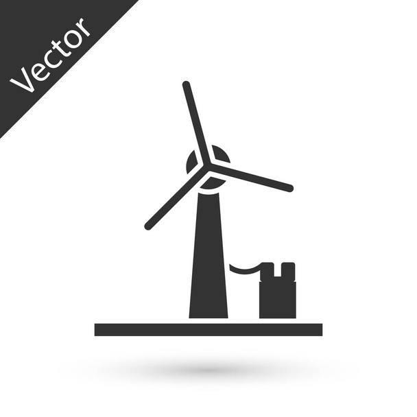 Szara ikona turbiny wiatrowej odizolowana na białym tle. Znak generatora wiatru. Wiatrak do produkcji energii elektrycznej. Ilustracja wektora - Wektor, obraz