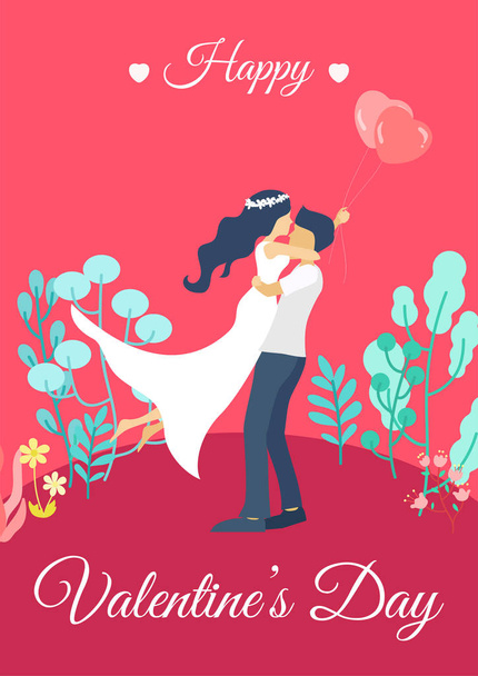 Vector ilustration cards for valentines day. Couple in love, guy and girl on a date, wedding, propose - Vector, Image