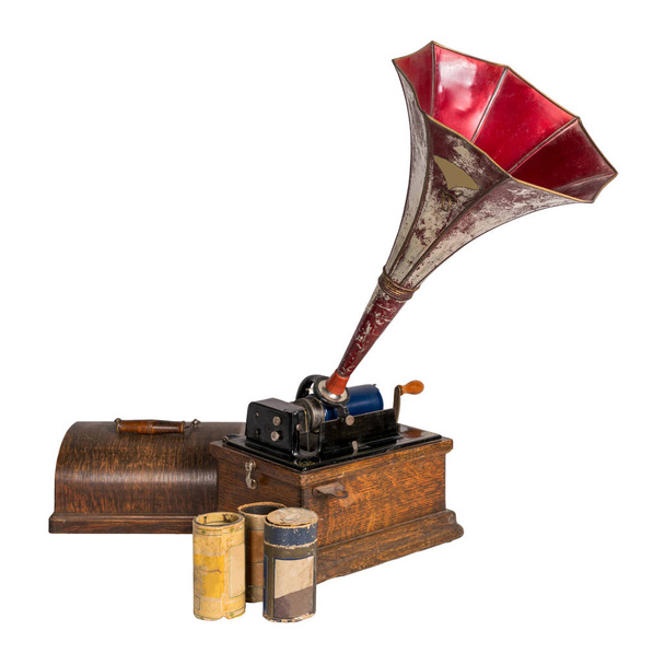 Tagliare vecchio fonografo con tre cilindri record con percorso di ritaglio
 - Foto, immagini