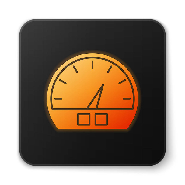 Icône de compteur de vitesse au néon brillant orange isolée sur fond blanc. Bouton carré noir. Illustration vectorielle
 - Vecteur, image